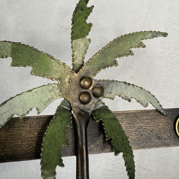 3D Metal Art Tropical Palm Trees Sunset Wall Hanging 3 Hooks 18” Long - Picture 15 of 16